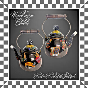 MacKenzie-Childs Tattoo 2 Qt Tea Kettle Limited Edition, Dice, Cards - Retired